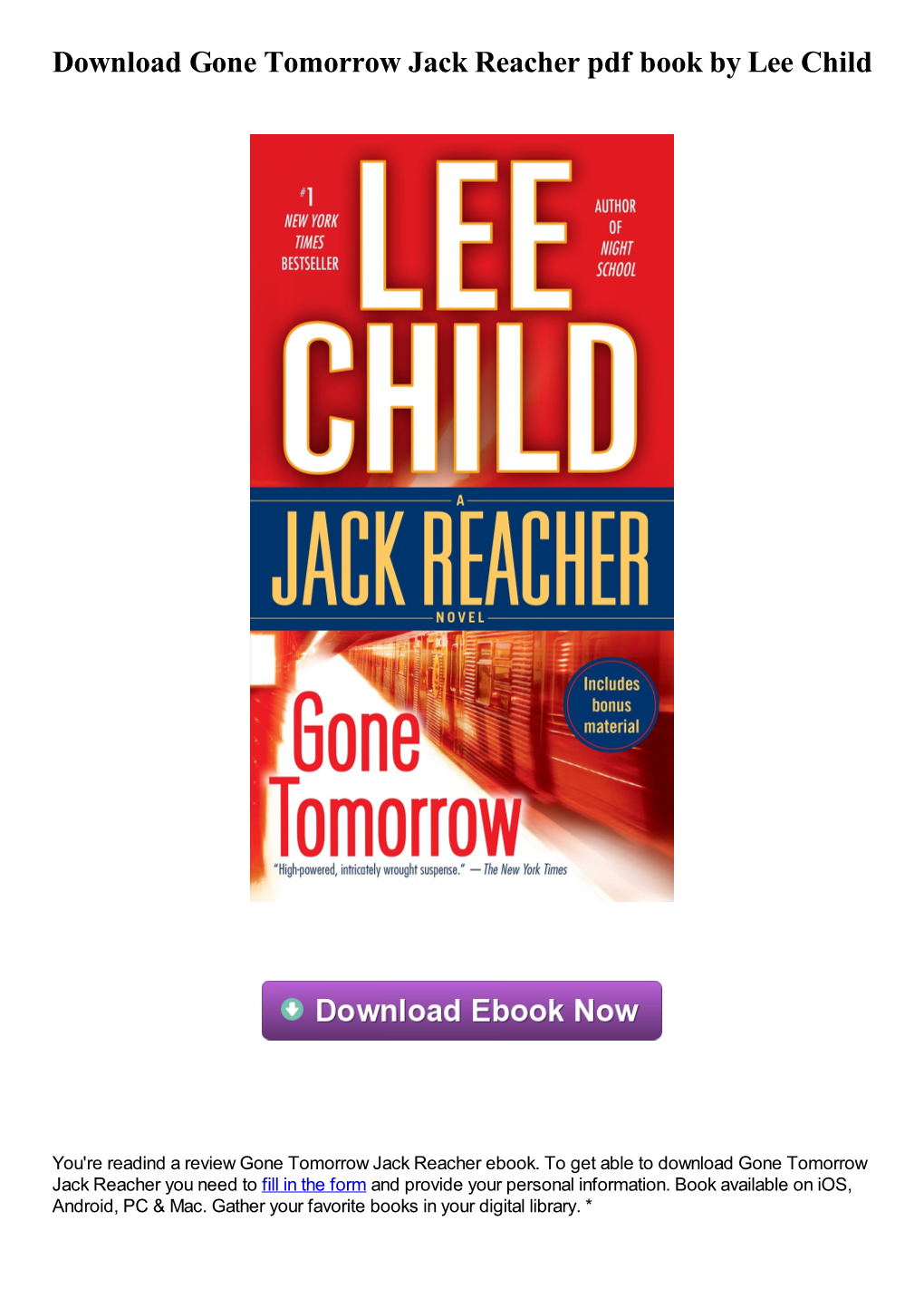 Download Gone Tomorrow Jack Reacher Pdf Ebook by Lee Child