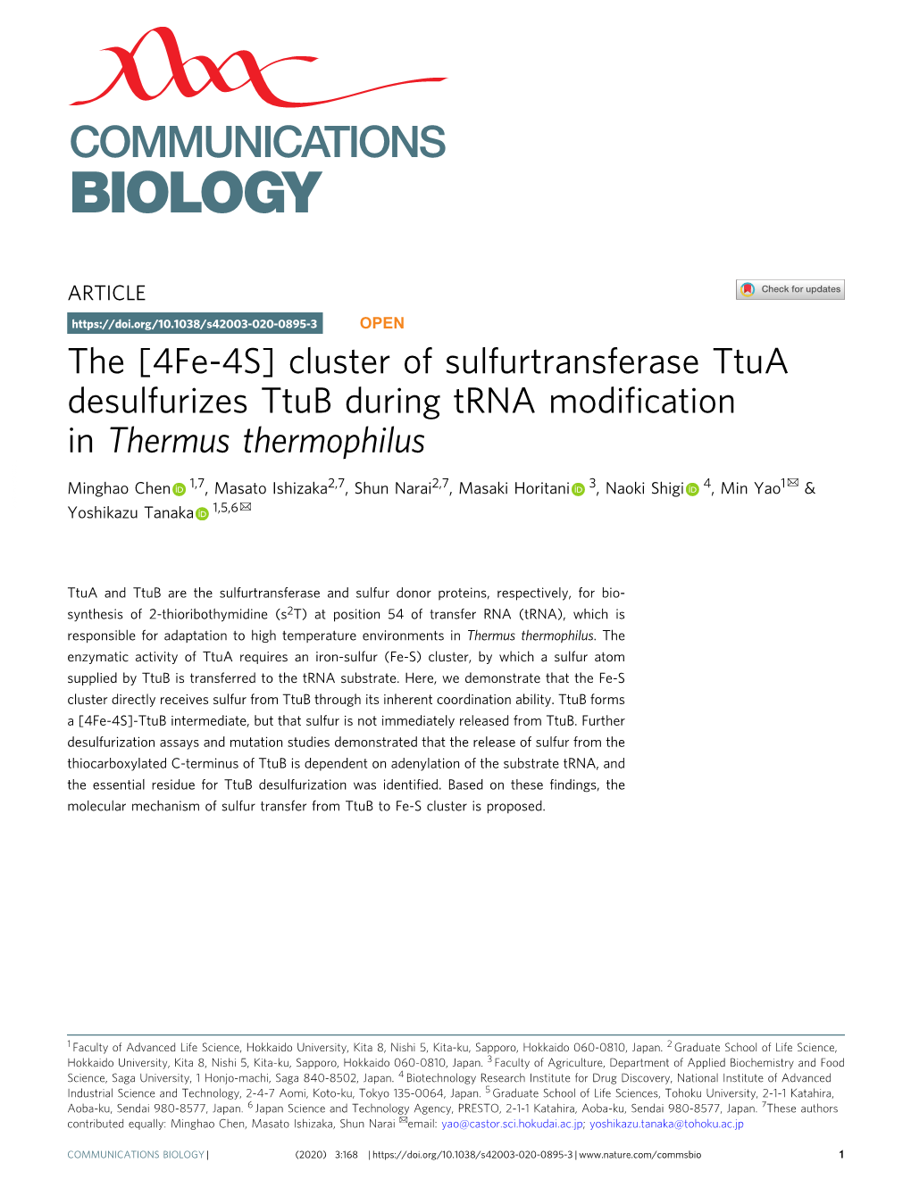 The [4Fe-4S] Cluster of Sulfurtransferase Ttua Desulfurizes