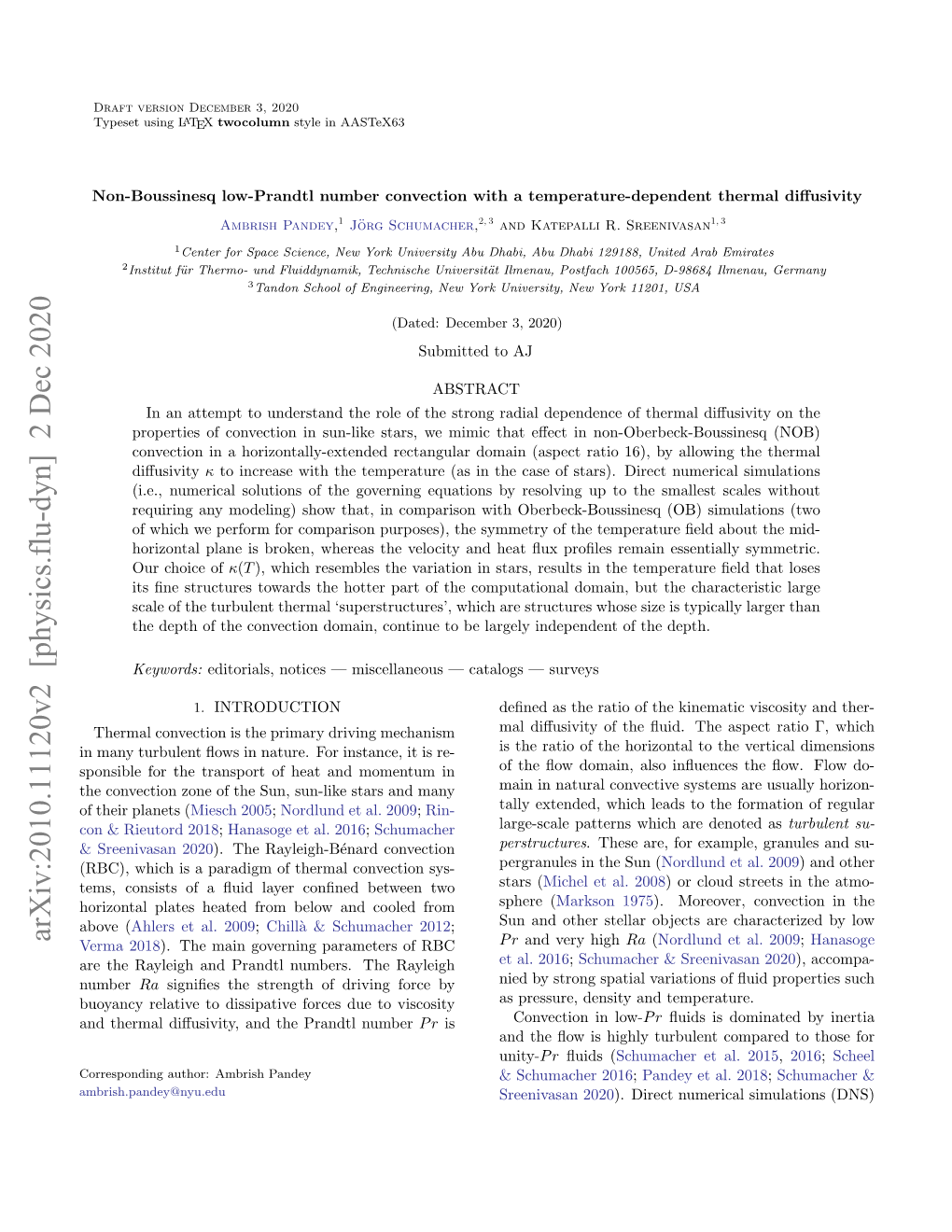 Arxiv:2010.11120V2 [Physics.Flu-Dyn] 2 Dec 2020 Verma 2018)