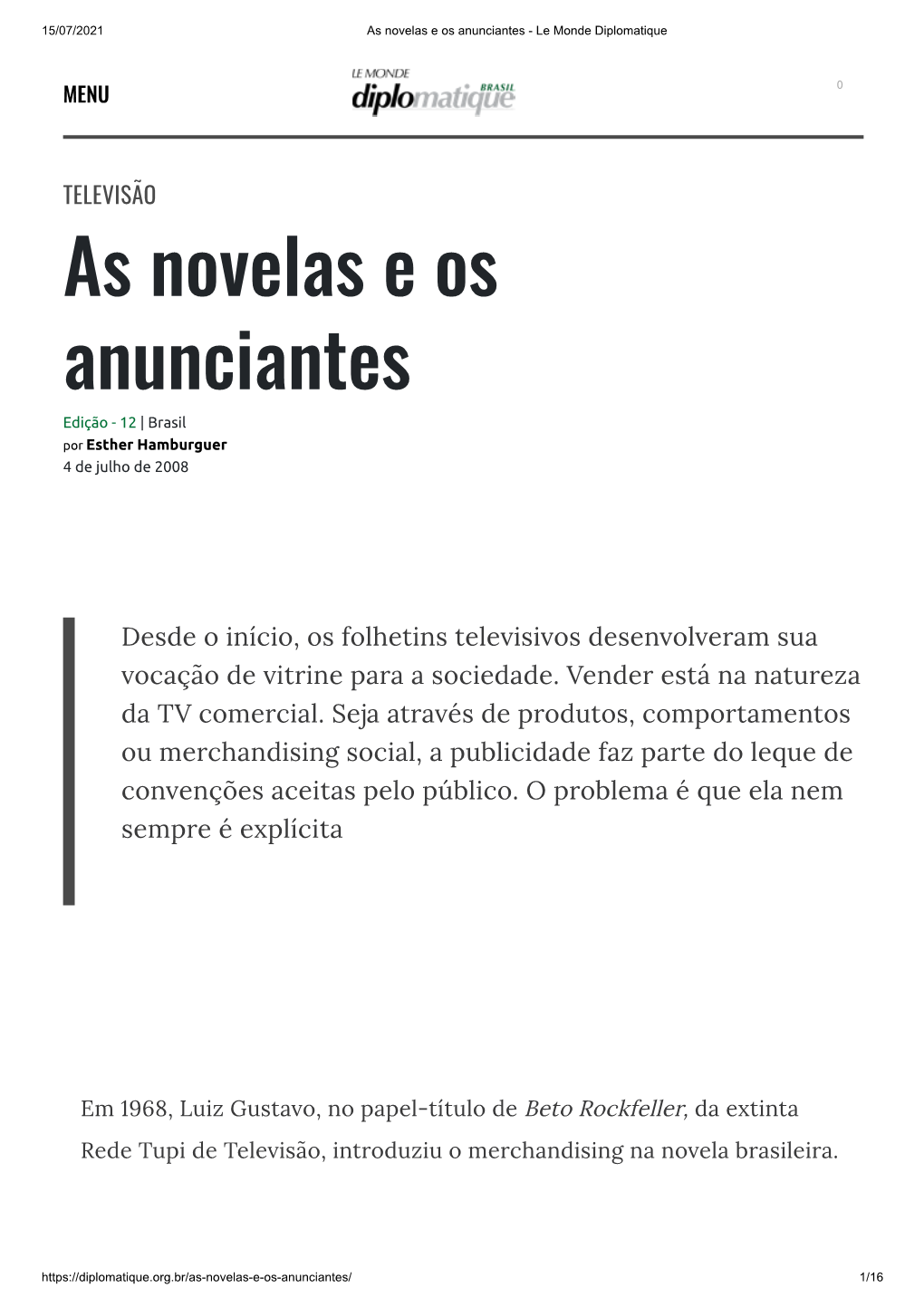 As Novelas E Os Anunciantes - Le Monde Diplomatique