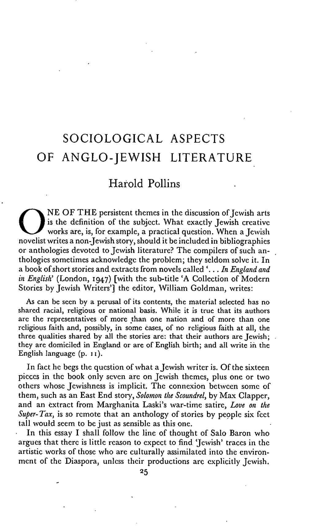 Sociological Aspects of Anglo-Jewish Literature