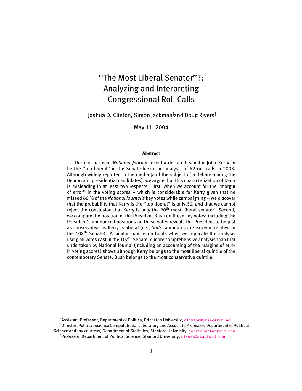 Analyzing and Interpreting Congressional Roll Calls