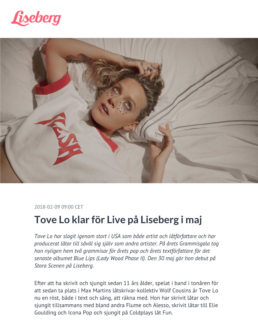 Tove Lo Klar För Live På Liseberg I Maj