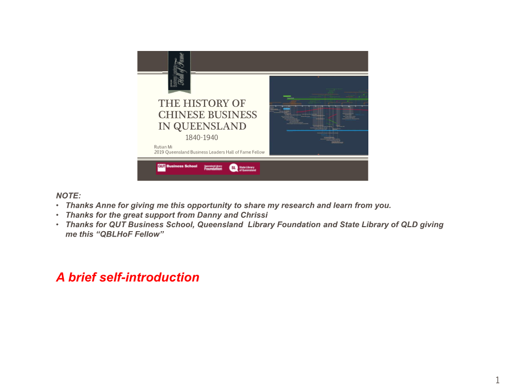 HISTORY of CHINESE BUSINESS in QUEENSLAND 1840-1940 Rutian Mi 2019 Queensland Business Leaders Hall of Fame Fellow