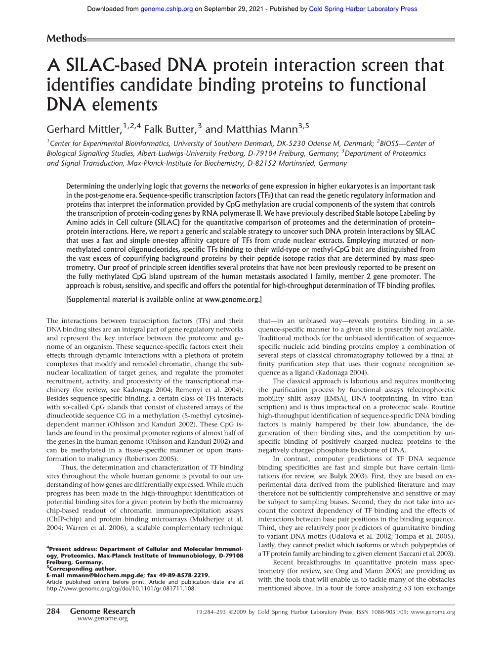 A SILAC-Based DNA Protein Interaction Screen That Identifies Candidate Binding Proteins to Functional DNA Elements