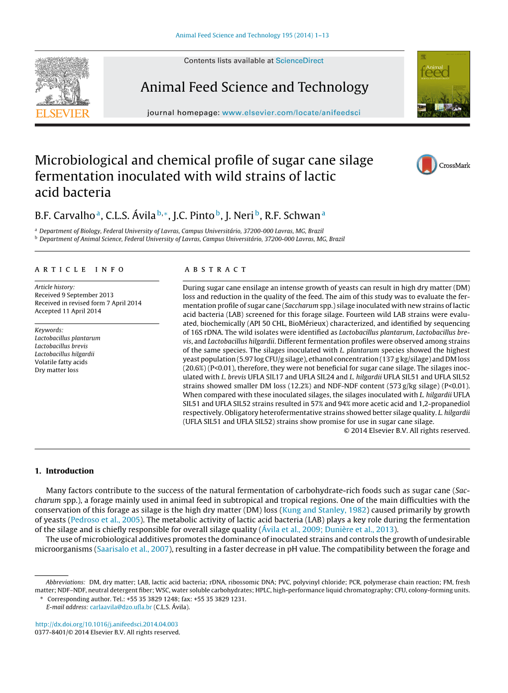 Microbiological and Chemical Profile of Sugar Cane Silage