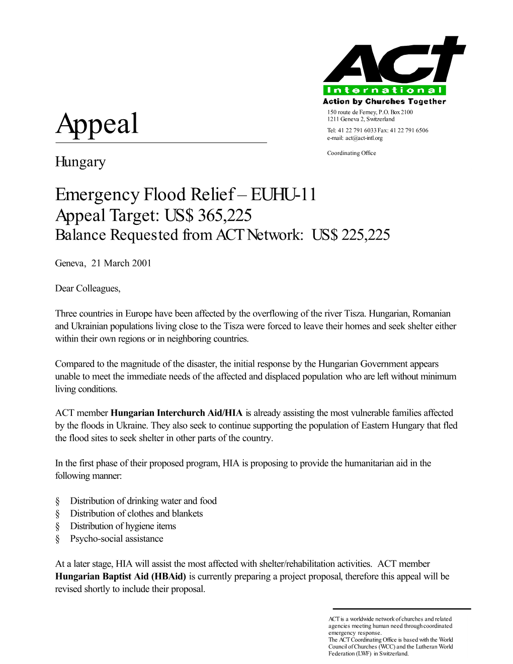 Appeal Hungary Emergency Flood Relief