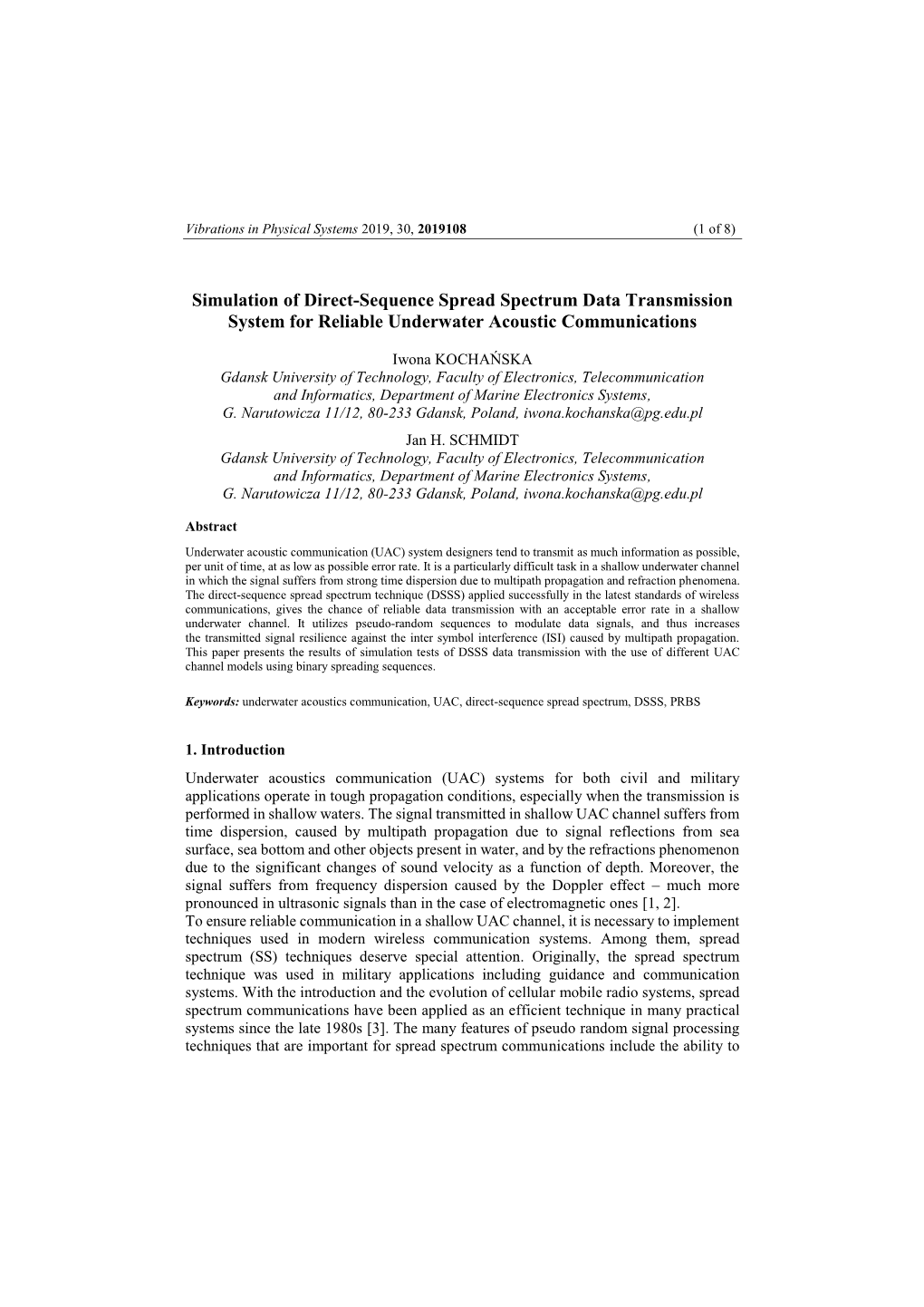 Simulation of Direct-Sequence Spread Spectrum Data Transmission System for Reliable Underwater Acoustic Communications