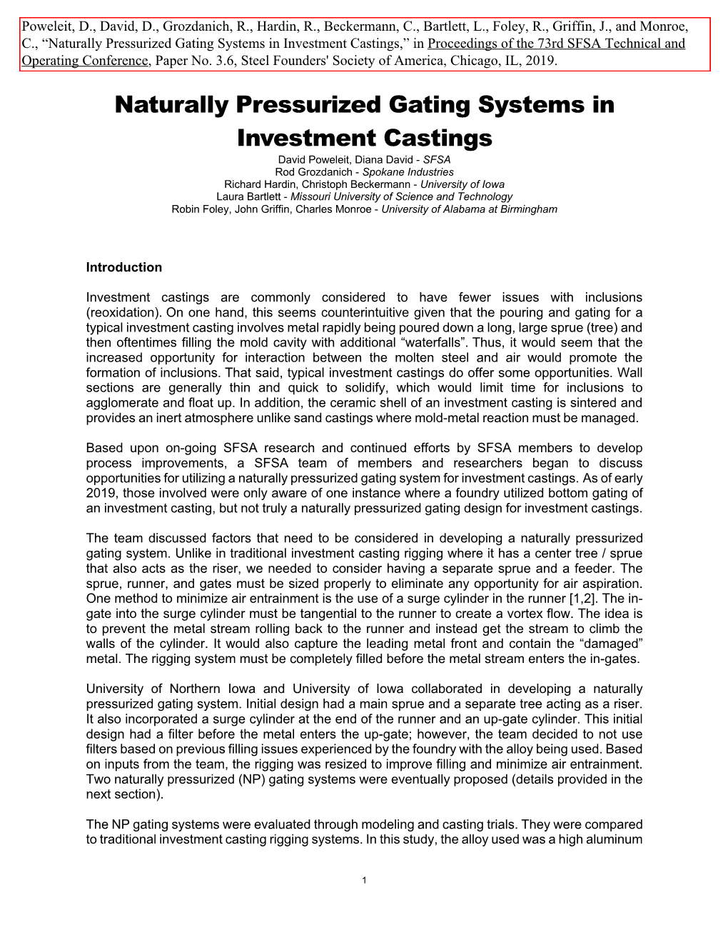 3.6 Naturally Pressurized Gating Systems in Investment Castings