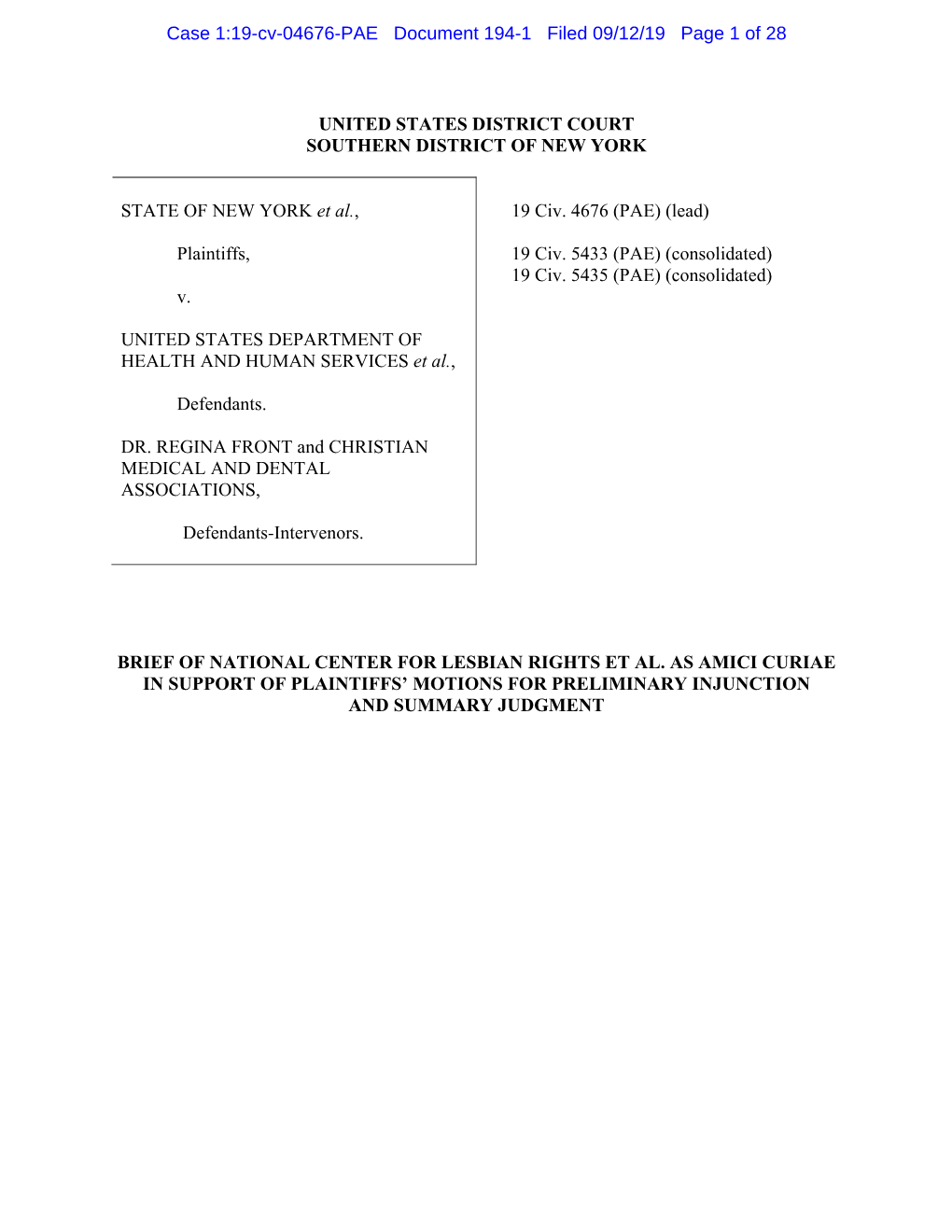 Case 1:19-Cv-04676-PAE Document 194-1 Filed 09/12/19 Page 1 of 28