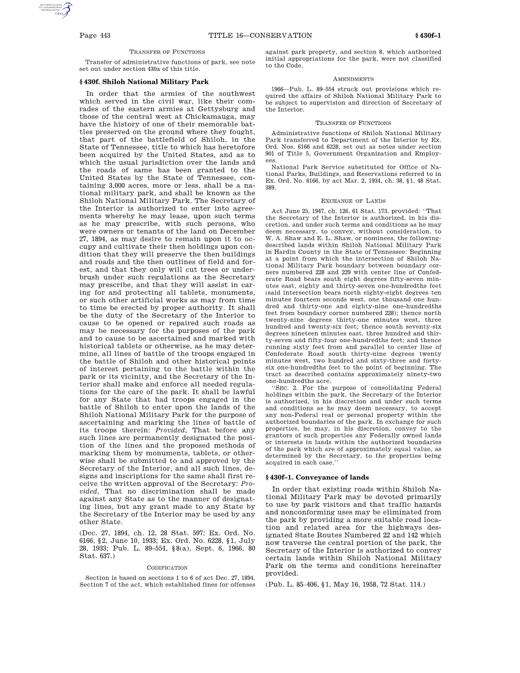 Page 443 TITLE 16—CONSERVATION § 430F–1