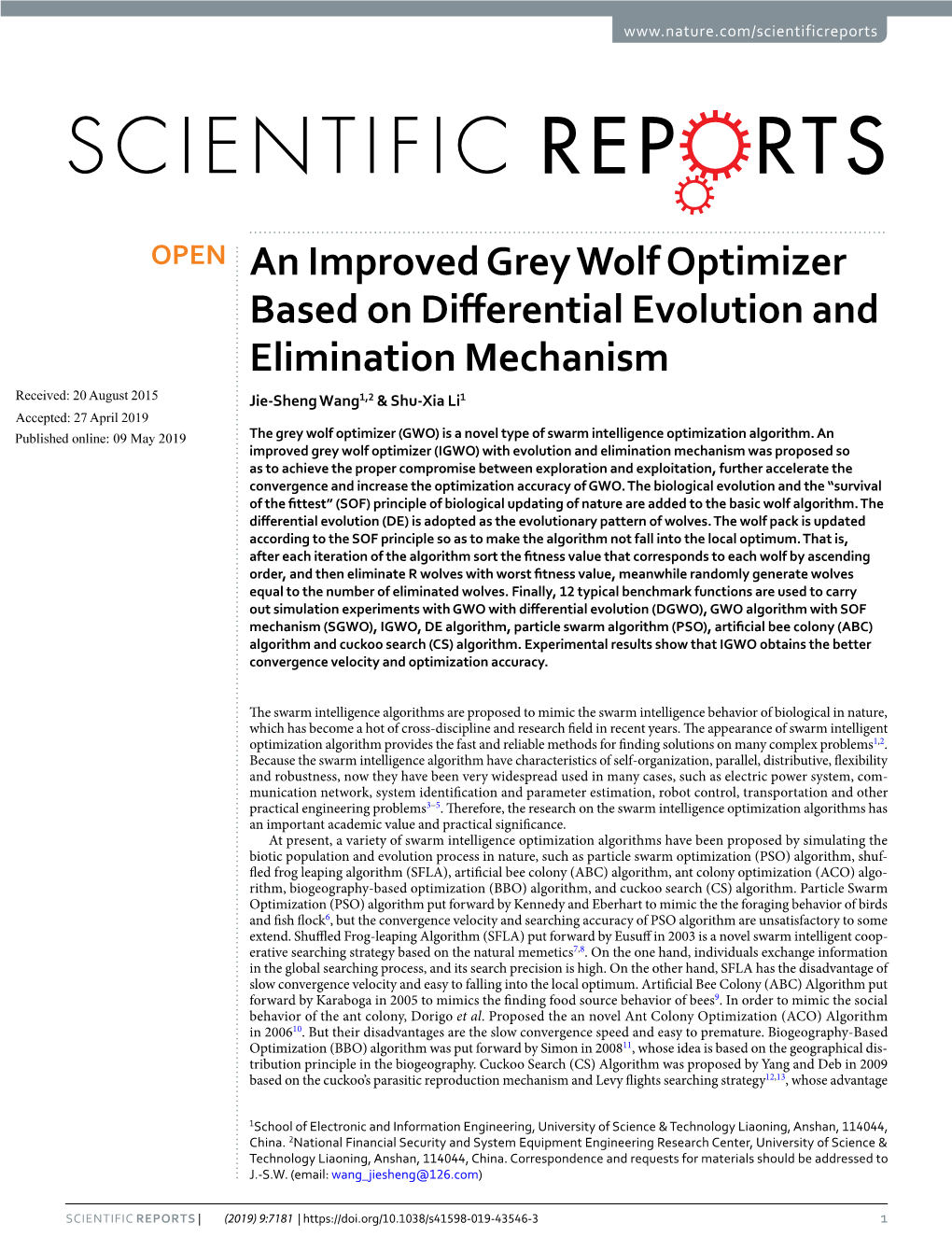 An Improved Grey Wolf Optimizer Based on Differential Evolution And