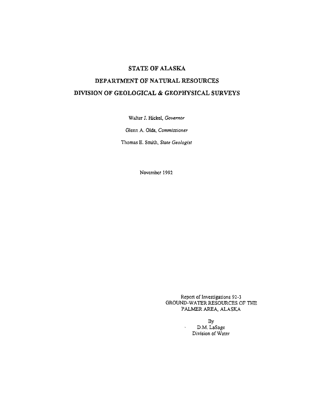 State of Alaska Department of Natural Resources Dwision of Geological & Geophysical Surveys