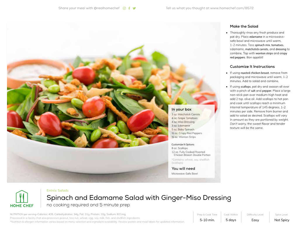 Spinach and Edamame Salad with Ginger-Miso Dressing No Cooking Required and 5 Minute Prep