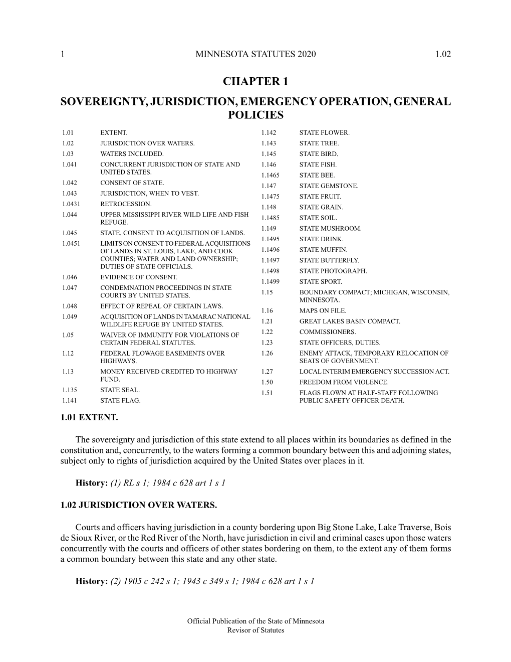 Minnesota Statutes 2020, Chapter 1