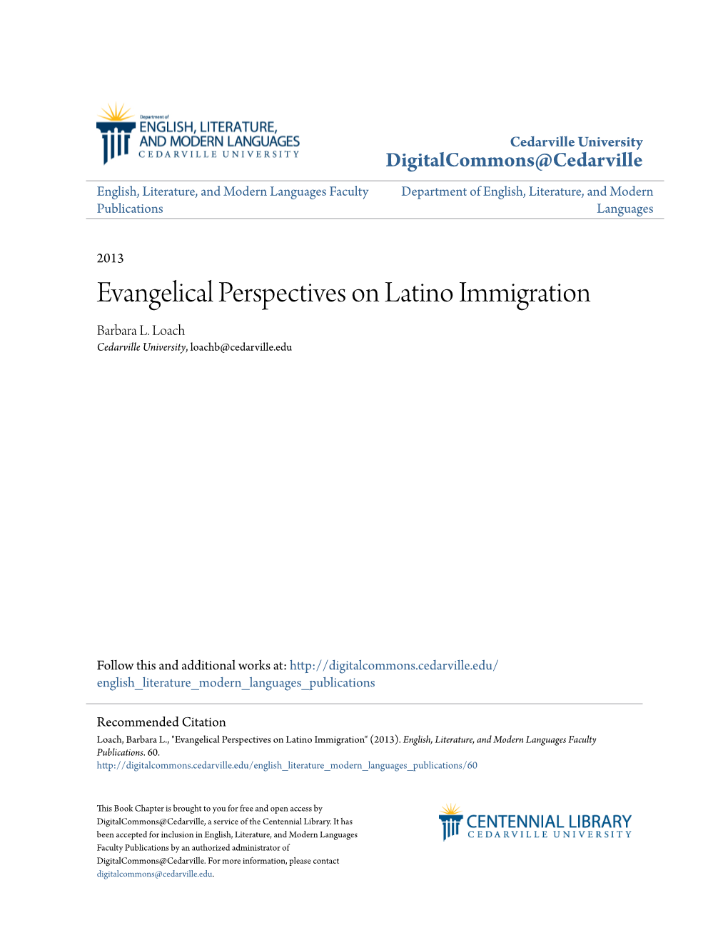 Evangelical Perspectives on Latino Immigration Barbara L