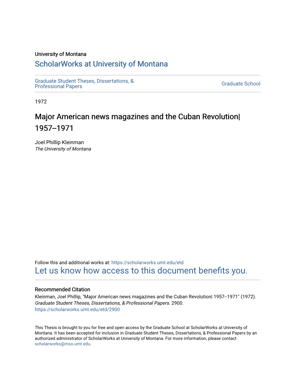 Major American News Magazines and the Cuban Revolution| 1957--1971