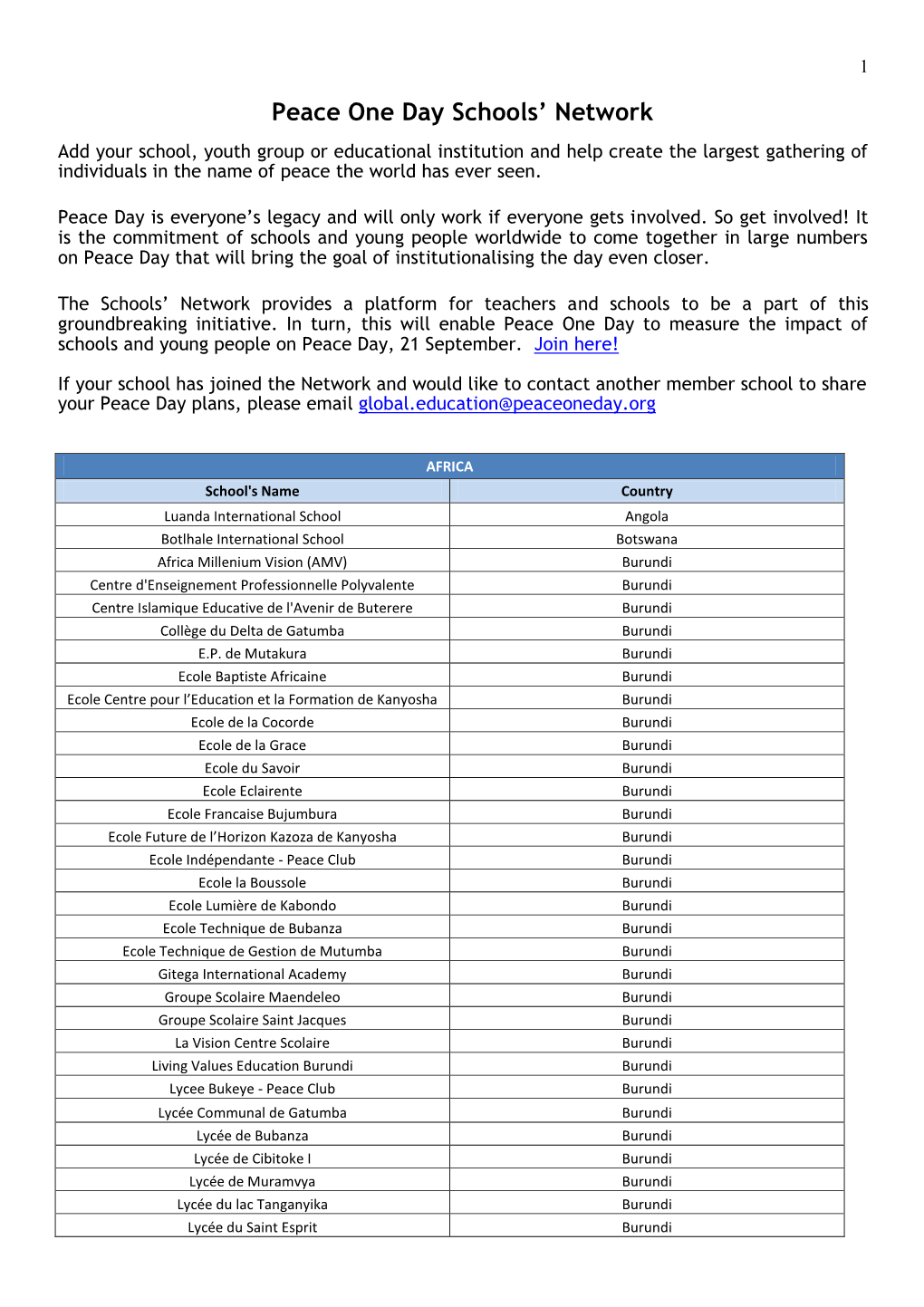 Schools' Network Members