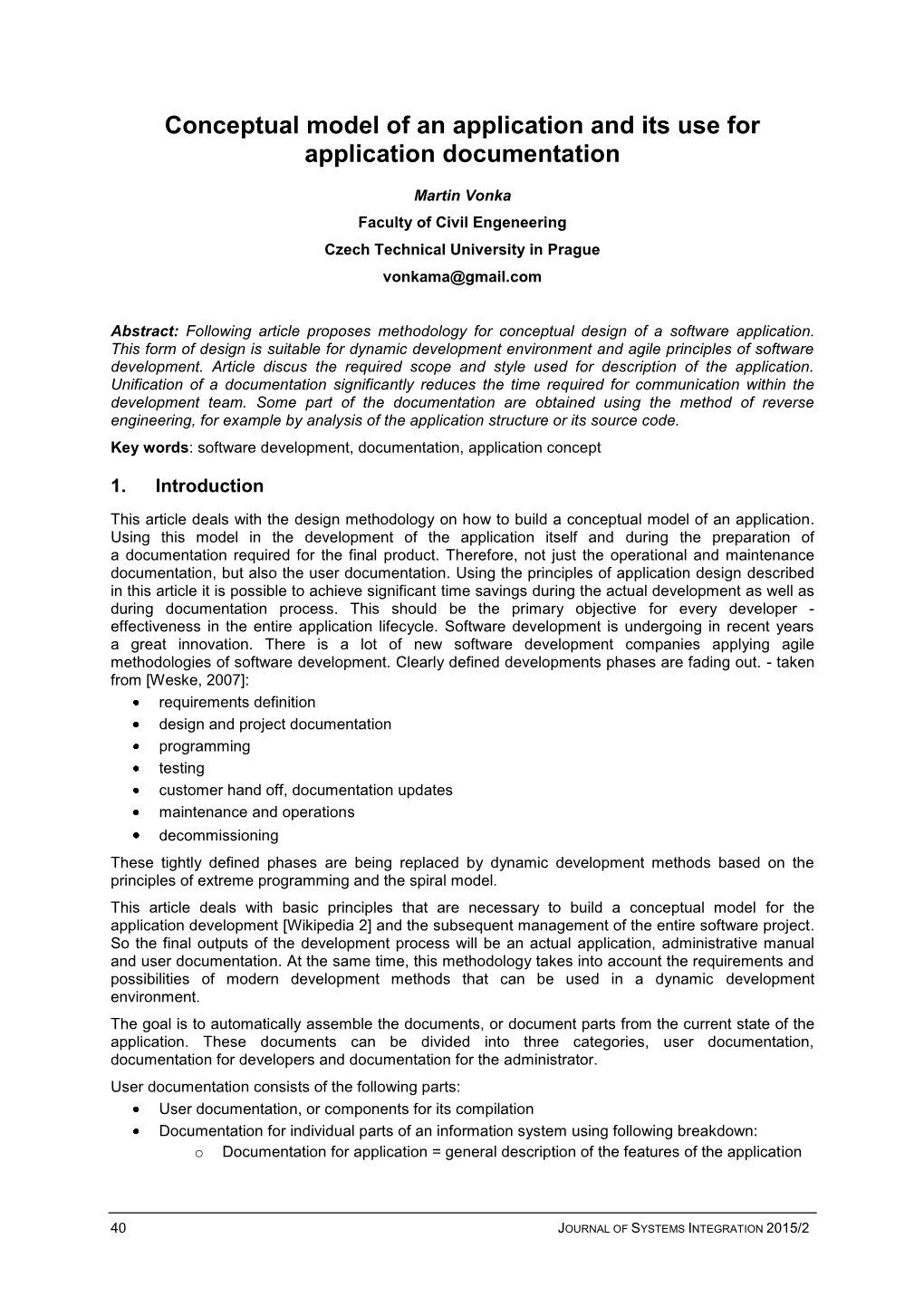 Conceptual Model of an Application and Its Use for Application Documentation