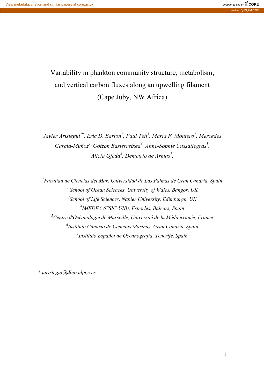 Variability in Plankton Community Structure, Metabolism, and Carbon