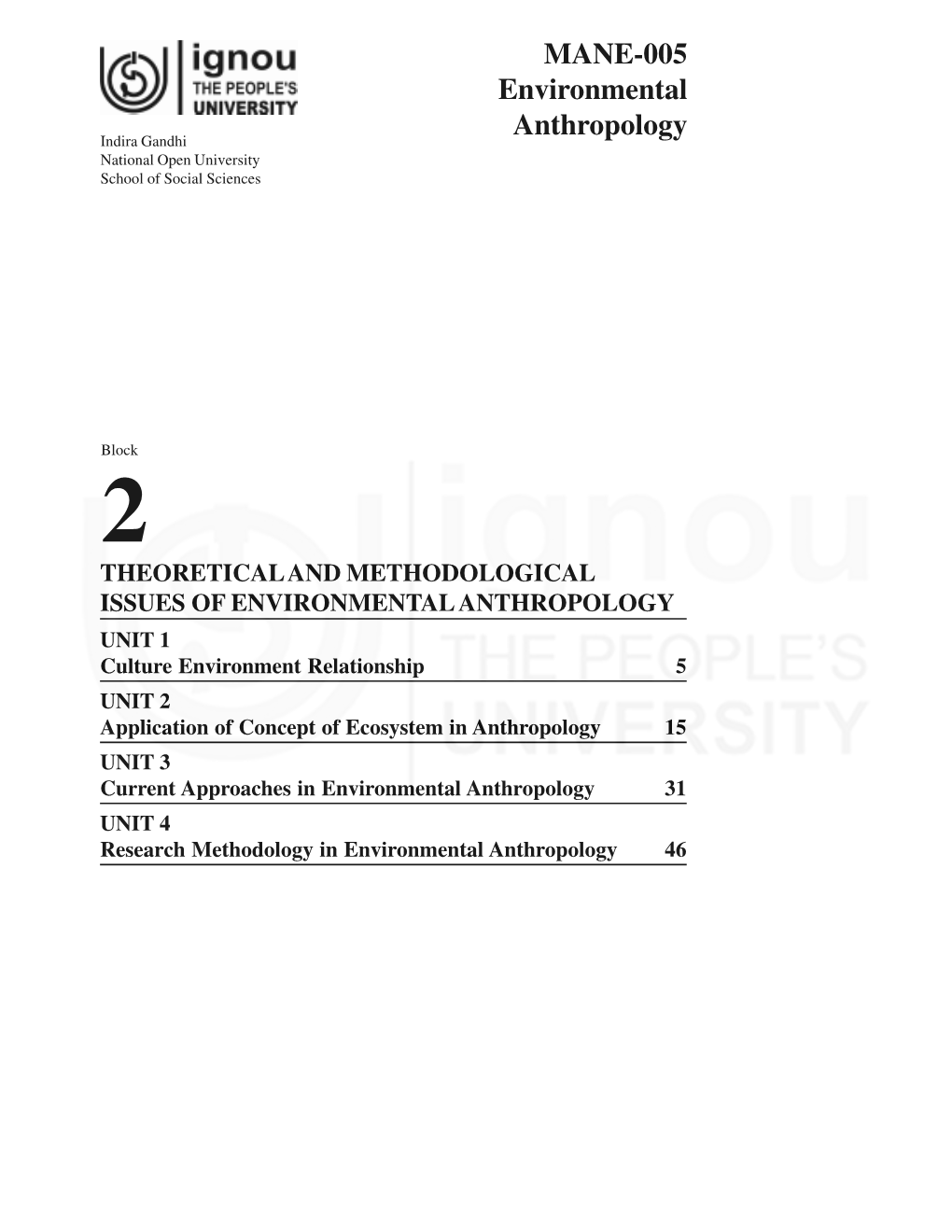 MANE-005 Environmental Anthropology Indira Gandhi National Open University School of Social Sciences