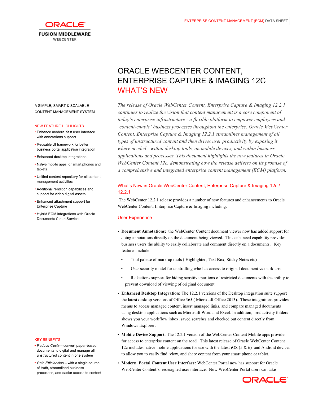 Oracle Webcenter Content, Enterprise Capture & Imaging 12.2.1