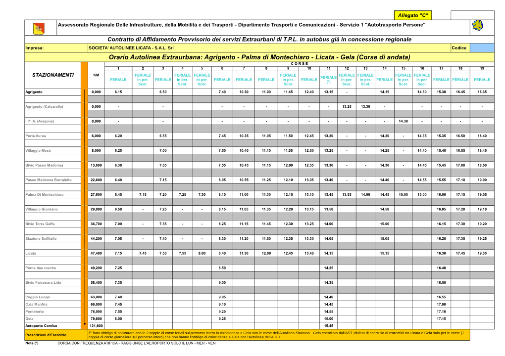 Orario Autolinea Extraurbana: Agrigento