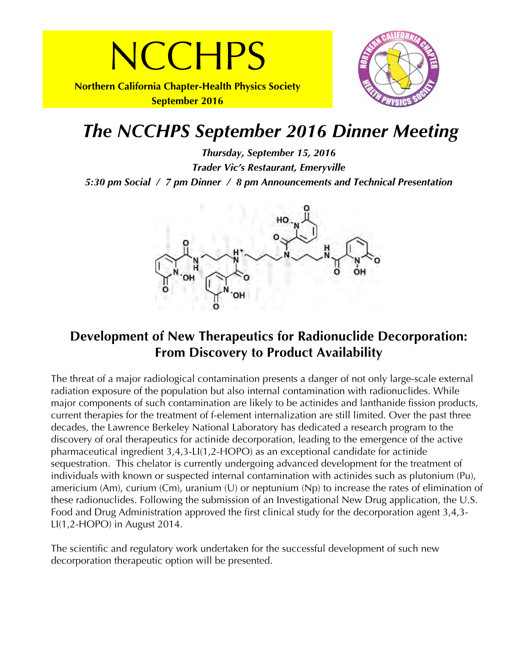 NCCHPS Northern California Chapter-Health Physics Society September 2016