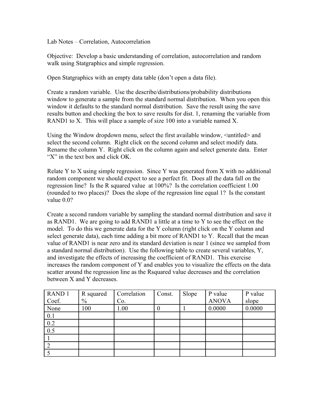 Lab Notes Correlation, Autocorrelation