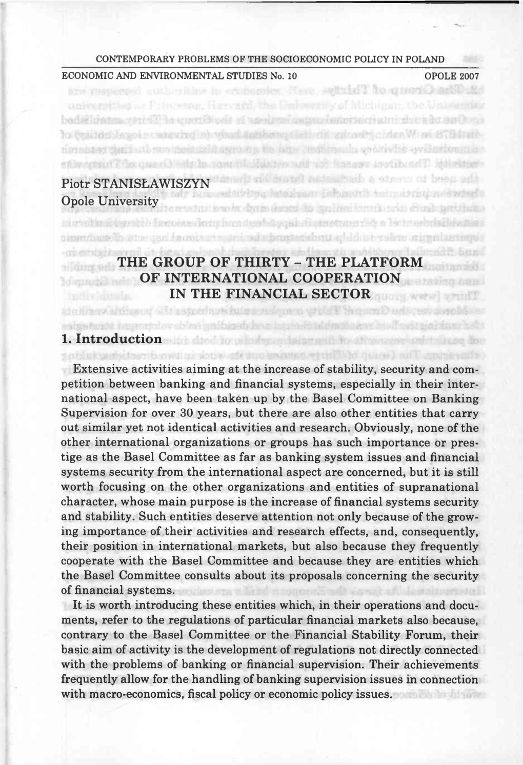 The Group of Thirty - the Platform of International Cooperation in the Financial Sector