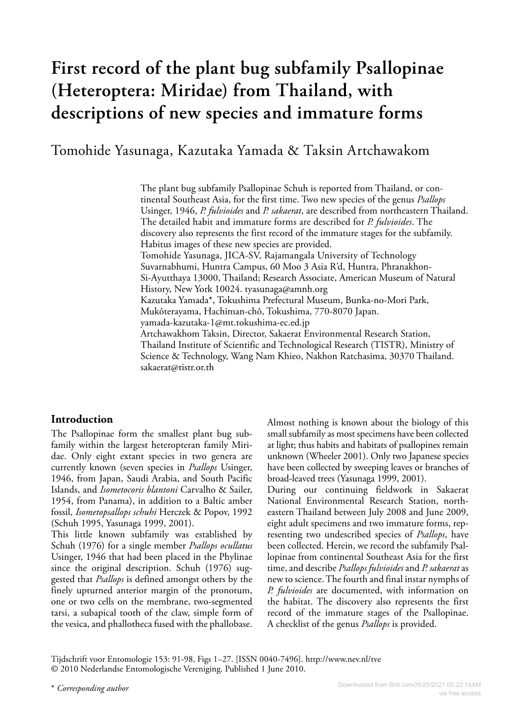 Heteroptera: Miridae) from Thailand, with Descriptions of New Species and Immature Forms