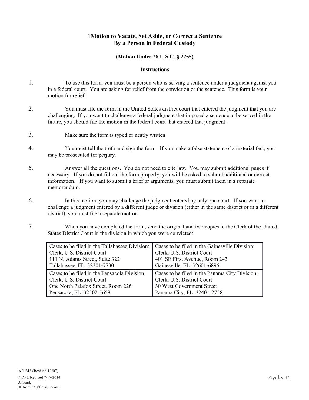 NDFL Revised 7/17/2014 Page 1 of 14