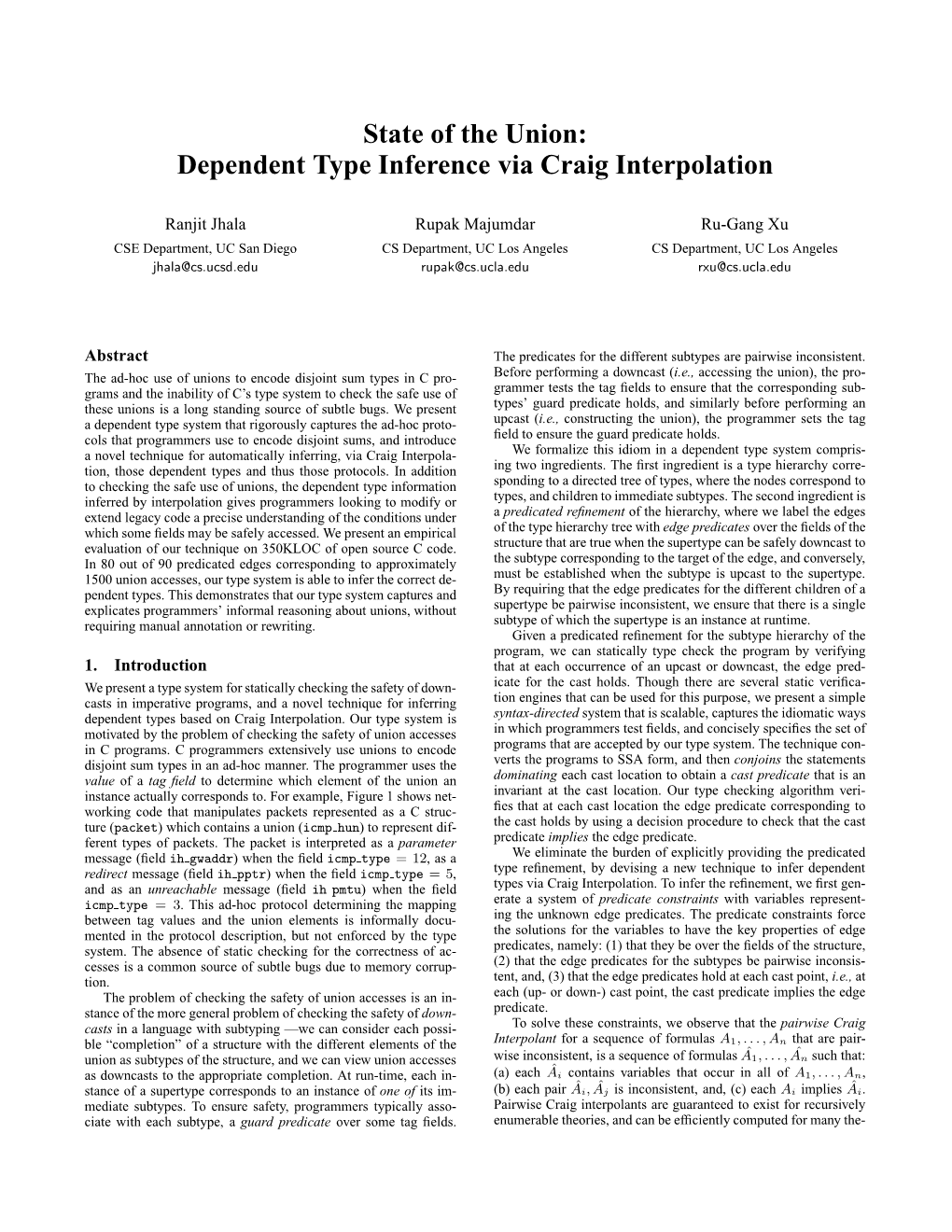 State of the Union: Dependent Type Inference Via Craig Interpolation