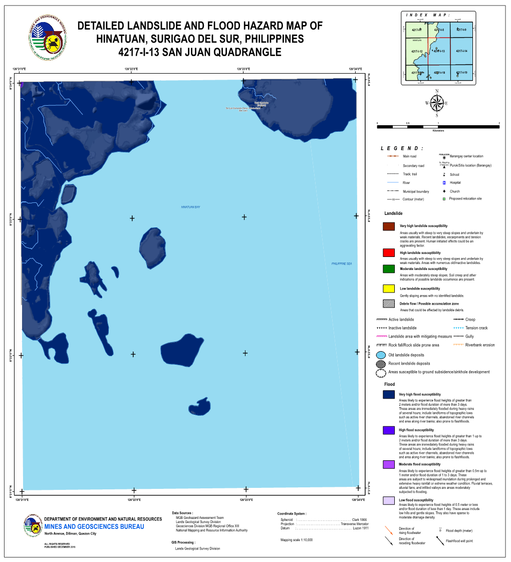 Detailed Landslide and Flood Hazard Map of Hinatuan, Surigao Del Sur, Philippines 4217-I-13 San Juan Quadrangle