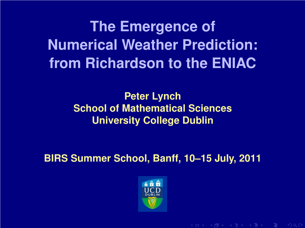 The Emergence of Numerical Weather Prediction: from Richardson to the ENIAC