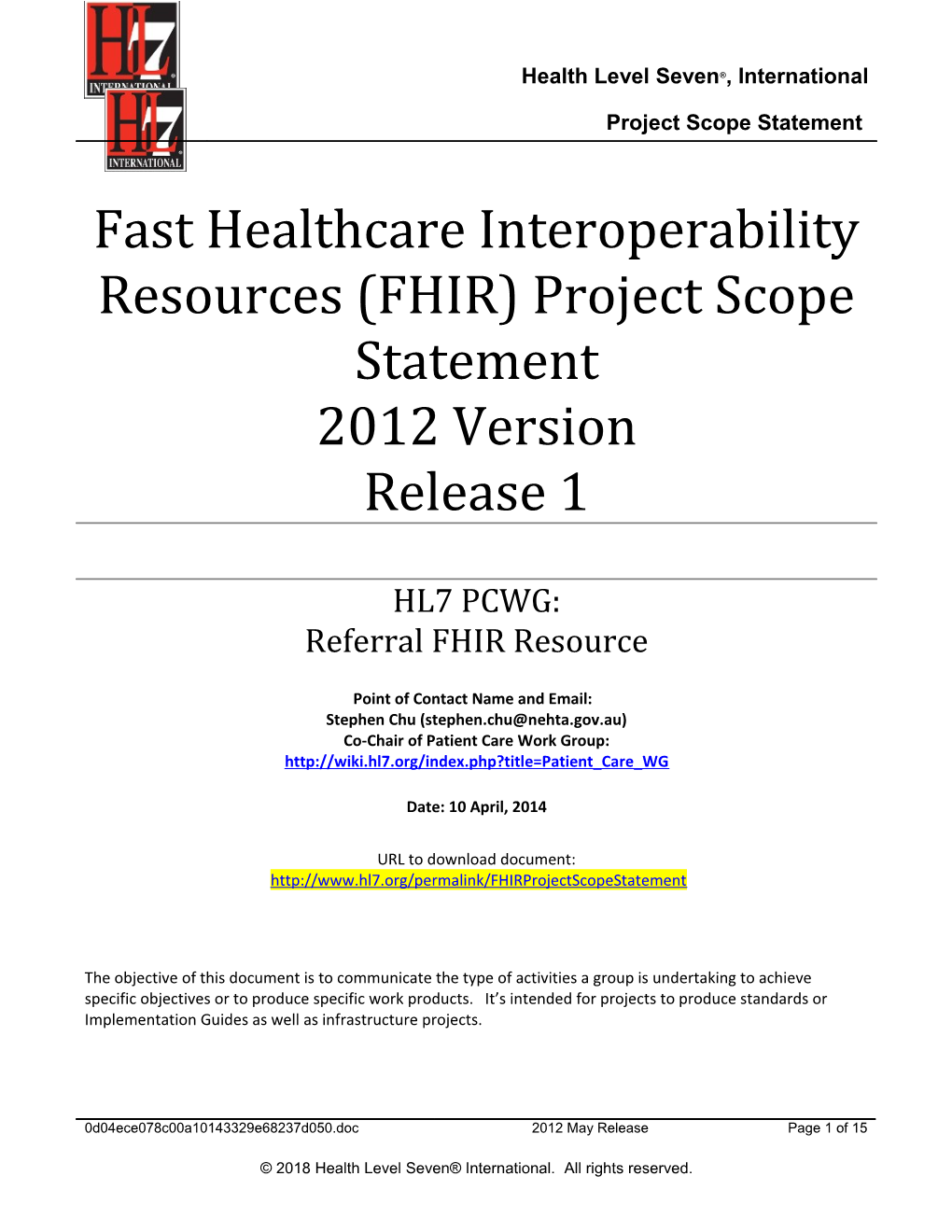 HL7 Project Scope Statement s11