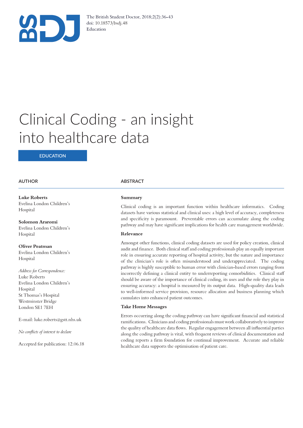 Clinical Coding - an Insight Into Healthcare Data