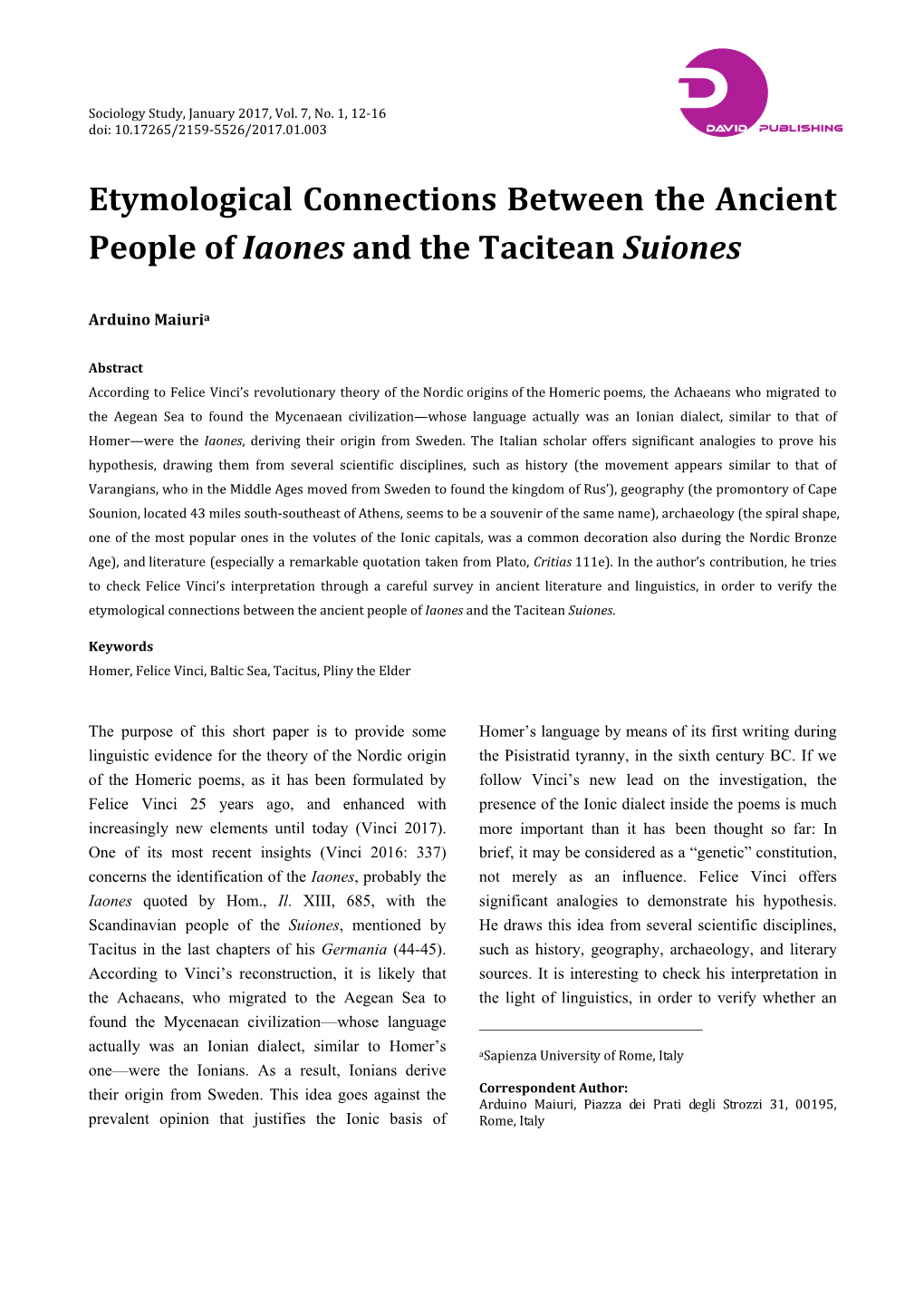 Etymological Connections Between the Ancient People of Iaones and the Tacitean Suiones