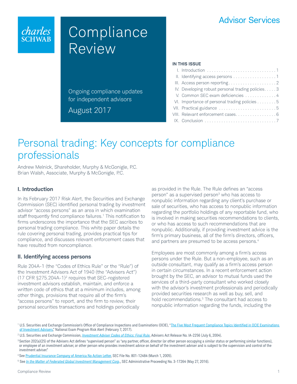 Schwab Compliance Review | Personal Trading