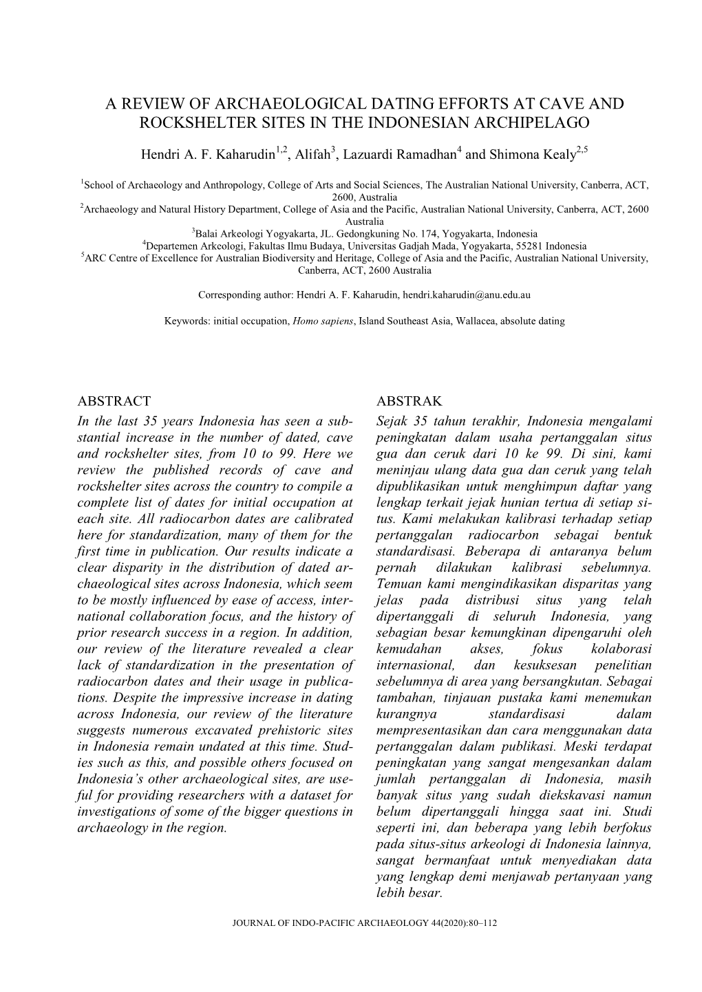 A Review of Archaeological Dating Efforts at Cave and Rockshelter Sites in the Indonesian Archipelago