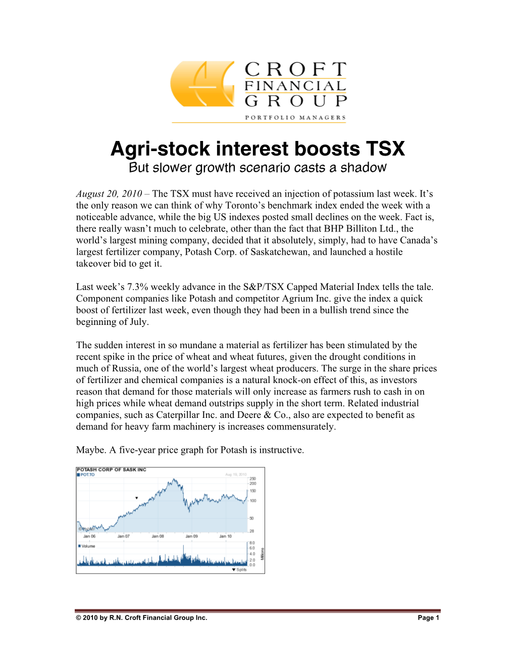 Agri-Stock Interest Boosts TSX but Slower Growth Scenario Casts a Shadow