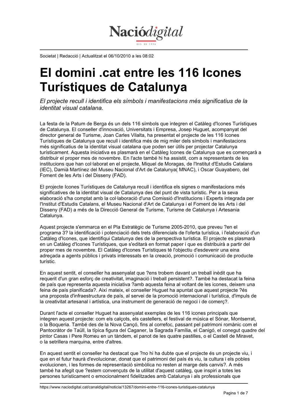 El Domini .Cat Entre Les 116 Icones Turístiques De Catalunya
