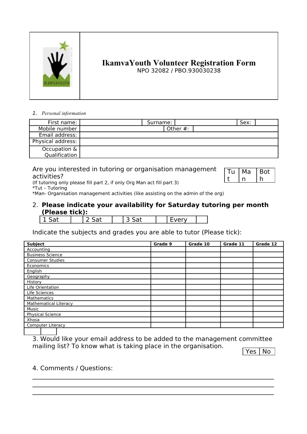 Volunteer Recruitment Form