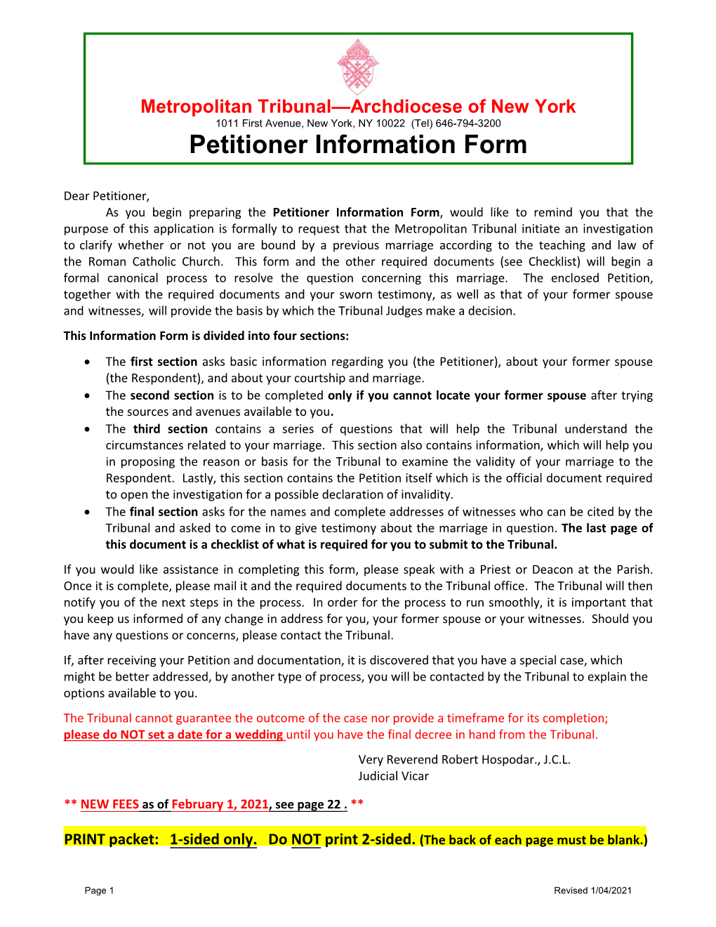 Petitioner Information Form