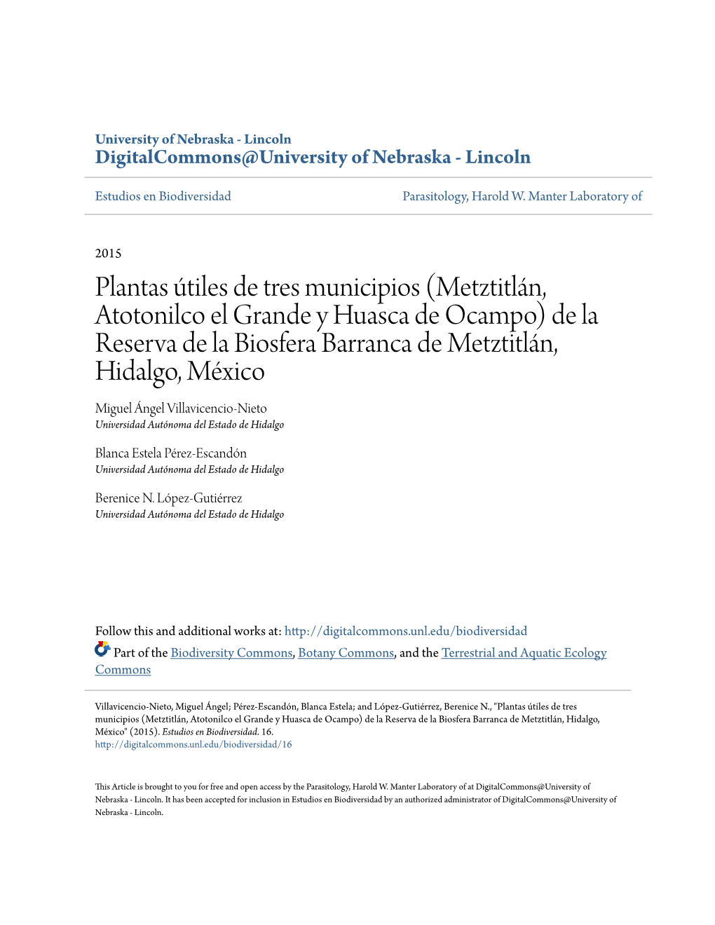 Plantas Útiles De Tres Municipios (Metztitlán, Atotonilco El Grande Y