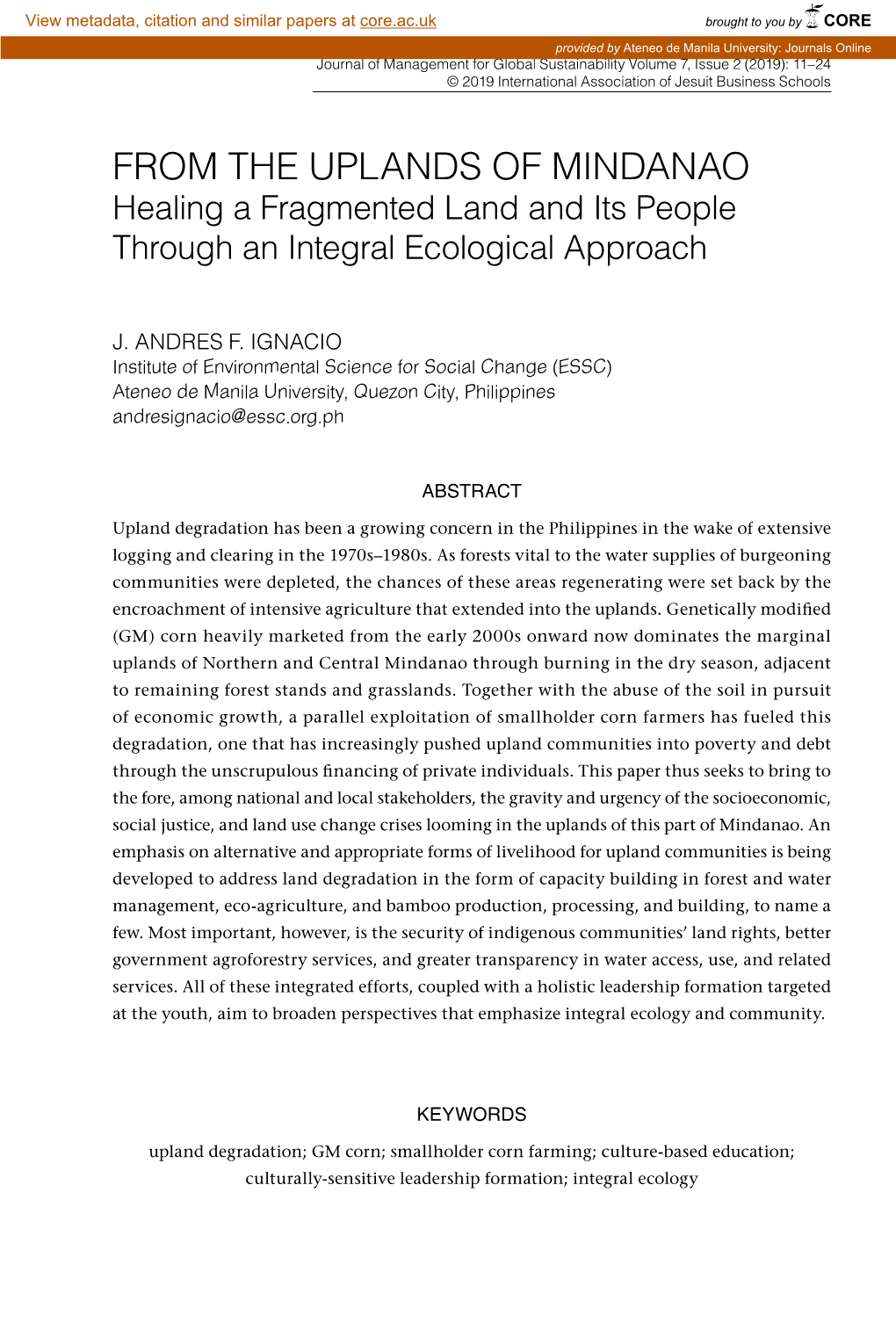 From the Uplands of Mindanao © 2019 International Association of Jesuit Business Schools11