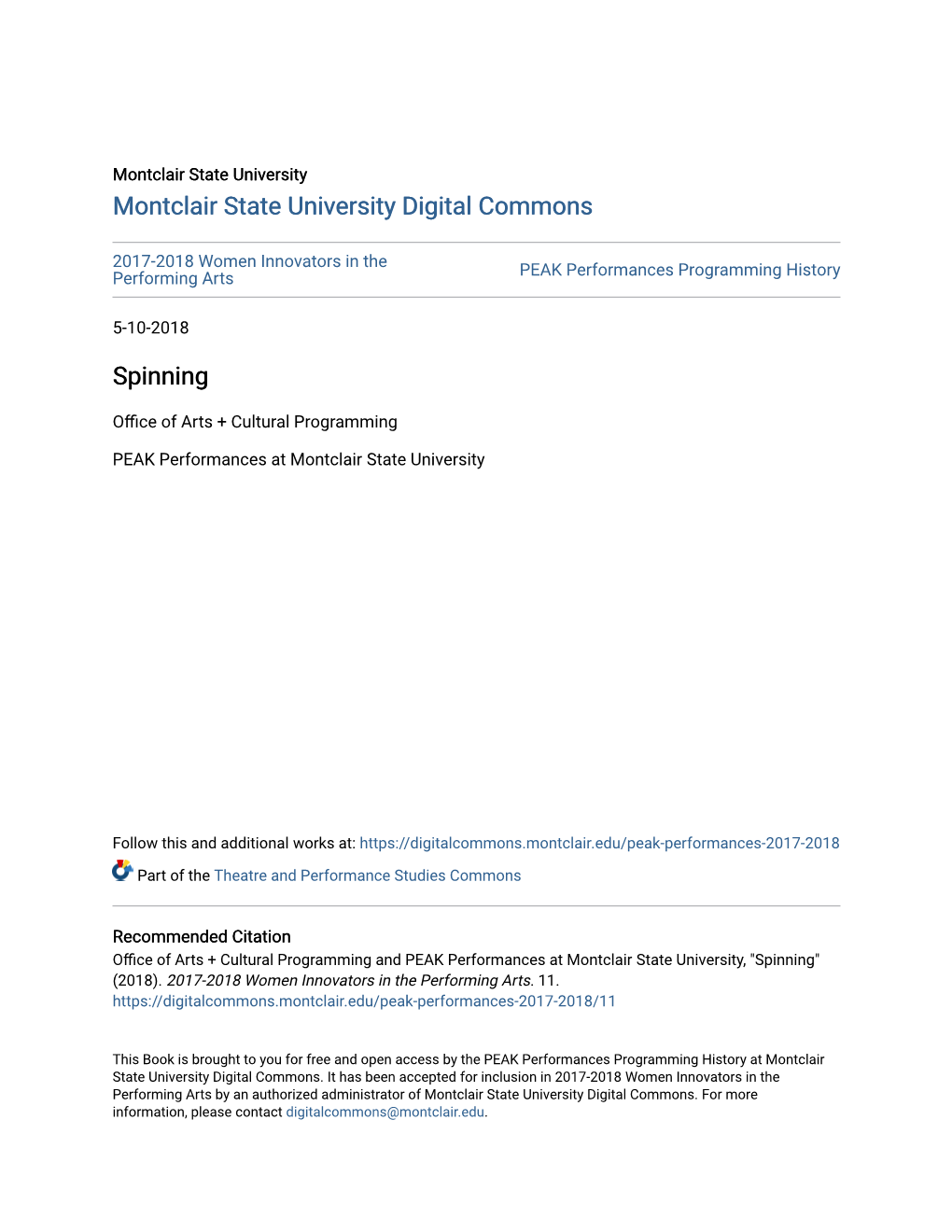 Montclair State University Digital Commons Spinning