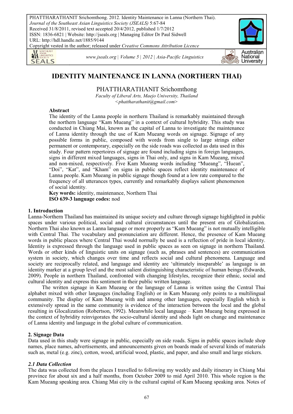 Identity Maintenance in Lanna (Northern Thai)