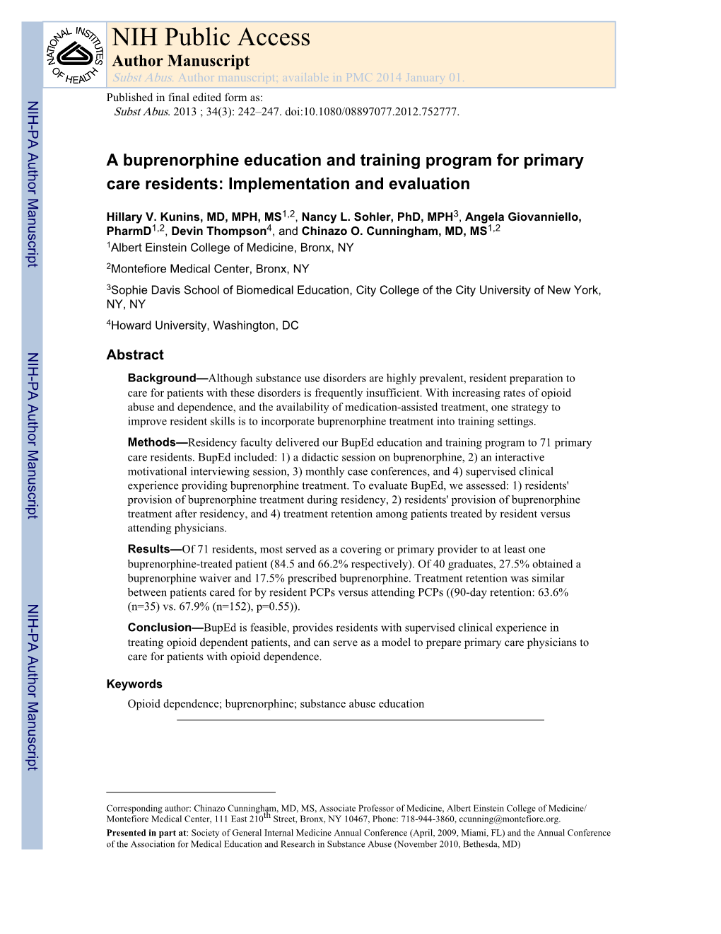 NIH Public Access Author Manuscript Subst Abus