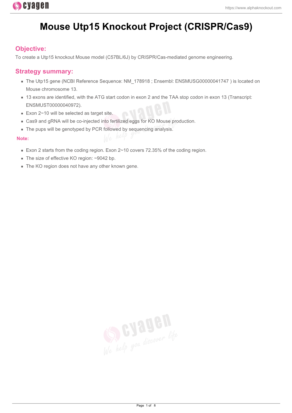 Mouse Utp15 Knockout Project (CRISPR/Cas9)